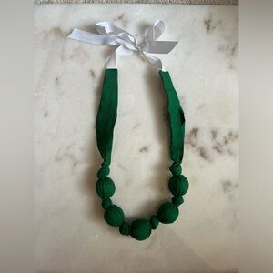 Kelly Green Cloth Fabric Washable Beaded Teething Necklace 46” Long